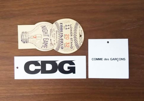 購入時に付属していたCDG、COMME des GARCONS、EBBETS FIELD FLANNELSのタグの画像